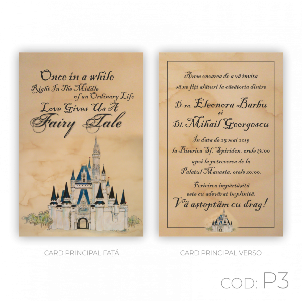 Invitație Nuntă Postcard P3 Castle with Fairy Tale